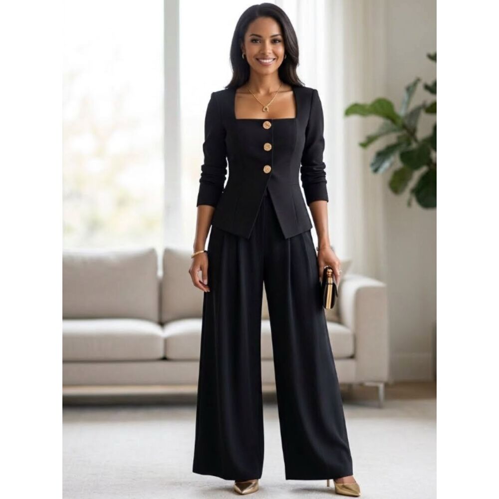 New Commense Metal Button Square Neck Blazer Split Front Women's Size Small